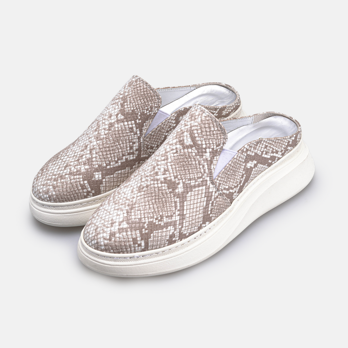 Volzak 02 Mule en cuir Beige Serpent