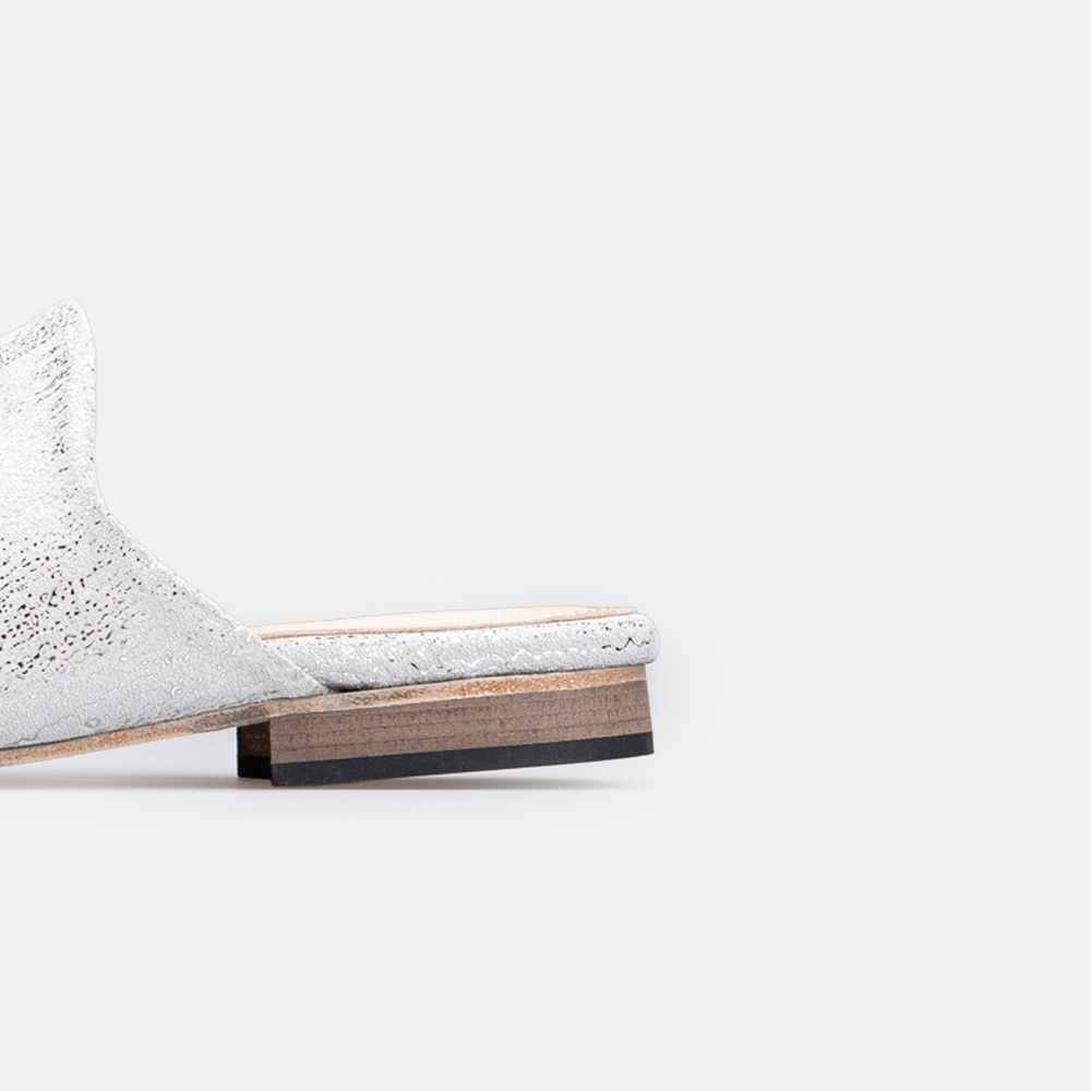 Volzak 3111 Mule en cuir blanc argenté Édition limitée