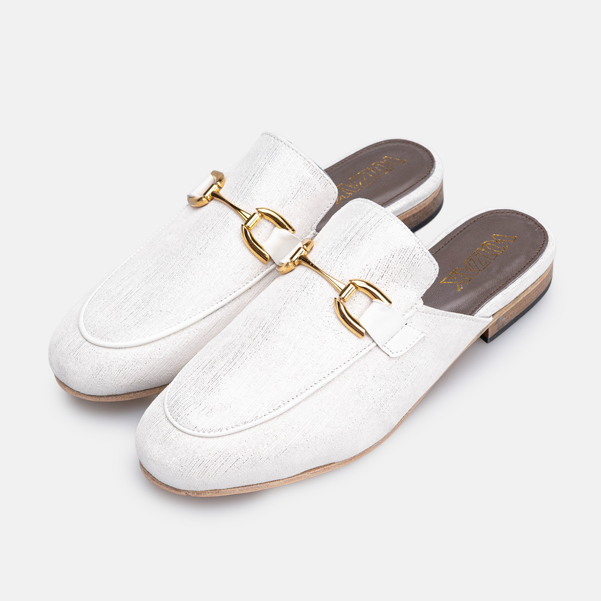 Volzak 3060 Mule en cuir Blanc Argenté Édition limitée