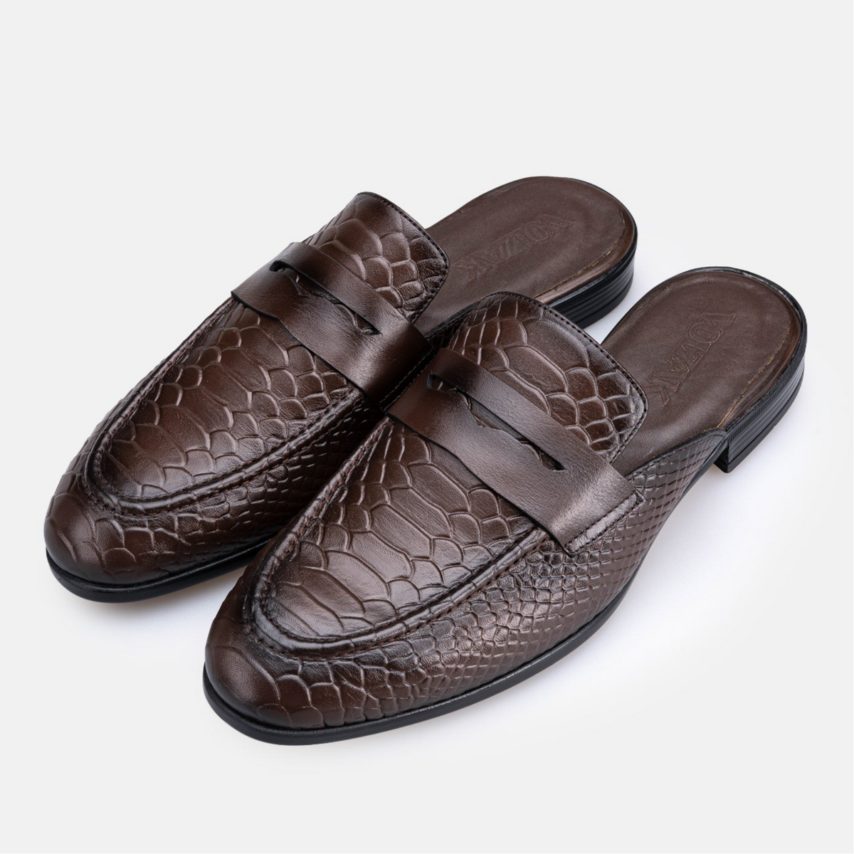 Volzak 5603 Mule en cuir Marron Croco