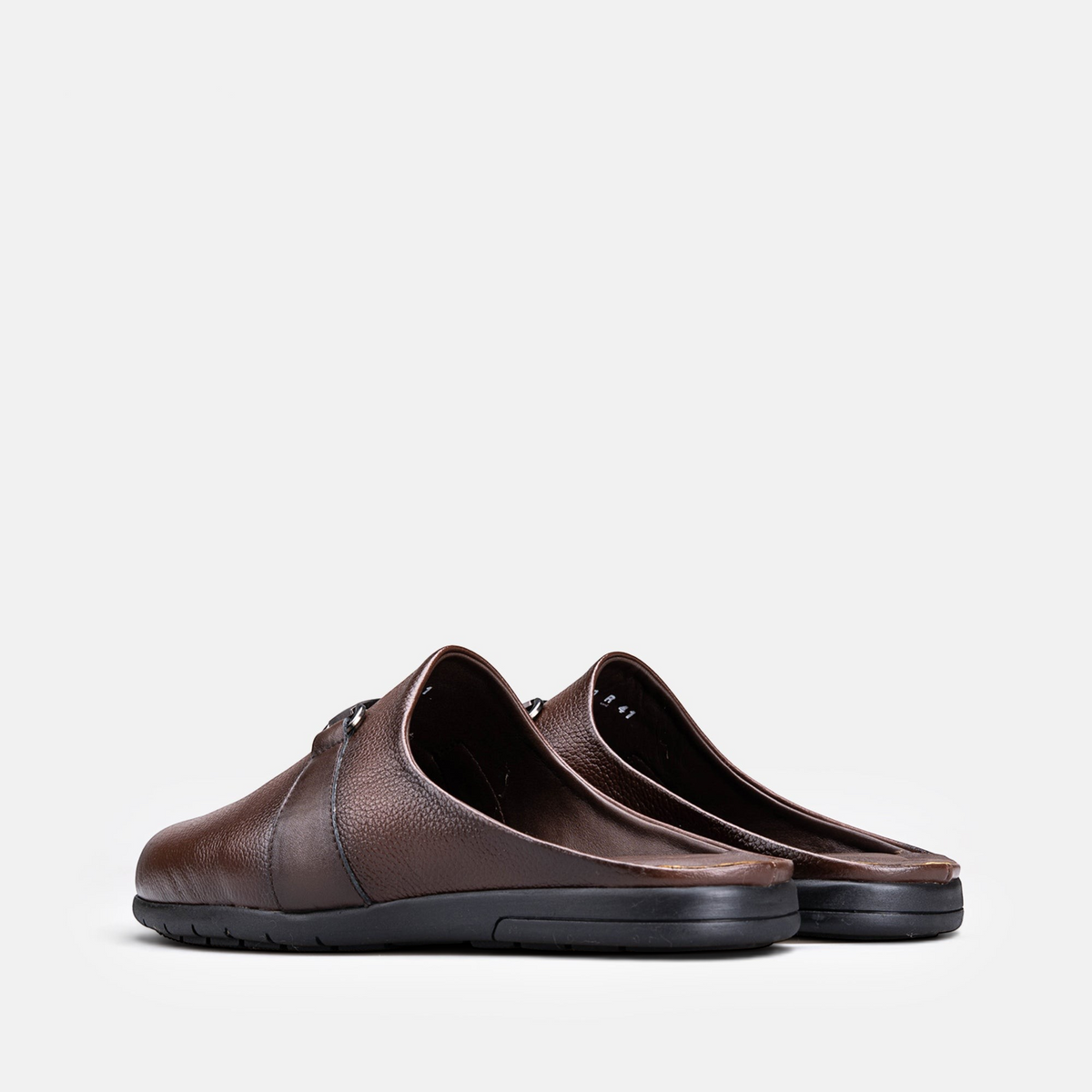 VOLZAK 5600 brown grained leather mule with a durable rubber sole, shown from a side angle.