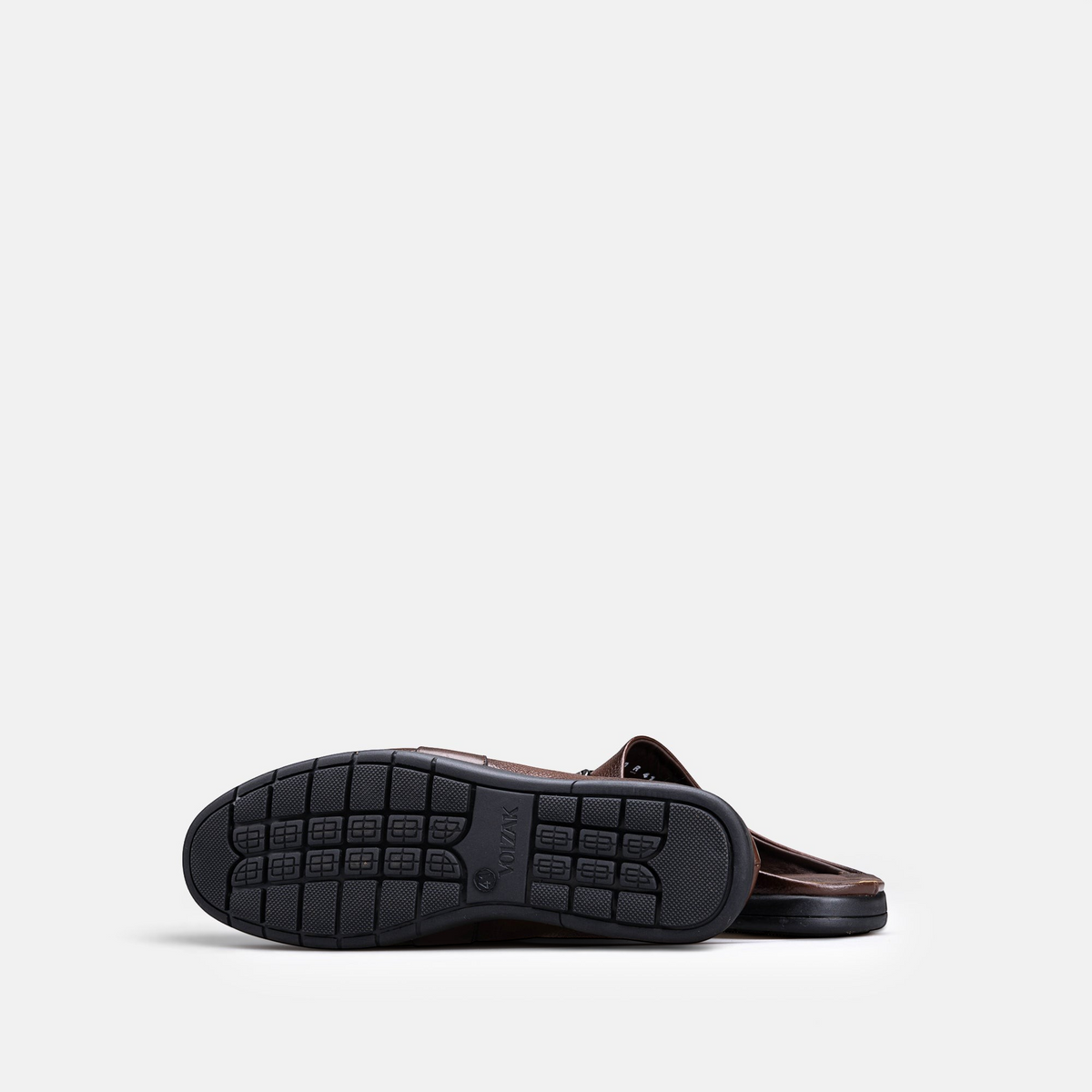 VOLZAK 5600 brown grained leather mule showing the black rubber sole with textured grip pattern